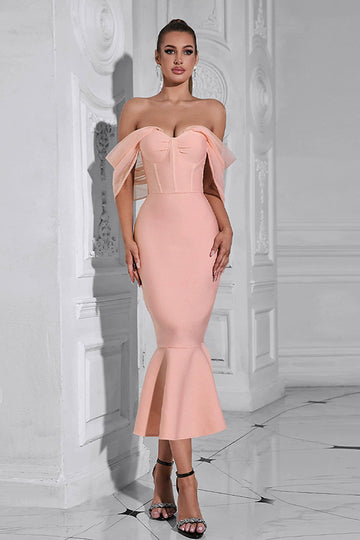 Blush havfrue korset Off the Shoulder Tea længde gallakjole
